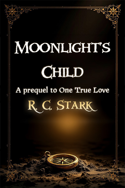 Moonlight's Child book cover — a golden compass resting on dark earth under a haunting night sky
